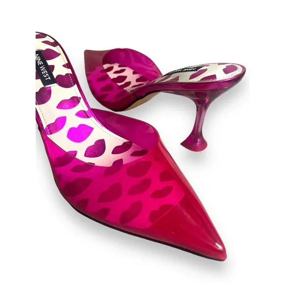 Nine West HOTT Clear Plastic Mule Heels Pumps | Barbie Hot Pink | Womens 8.5 NEW - Picture 7 of 16